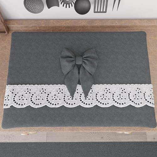 PETTI Artigiani Italiani - Herdabdeckung, elegante Herdabdeckung, Kochfeldabdeckung Shabby Chic in Uni mit Rüschen aus Spitze mit Fransen und Schleifen, Herdabdeckung aus Baumwolle, Herdabdeckung 70 x