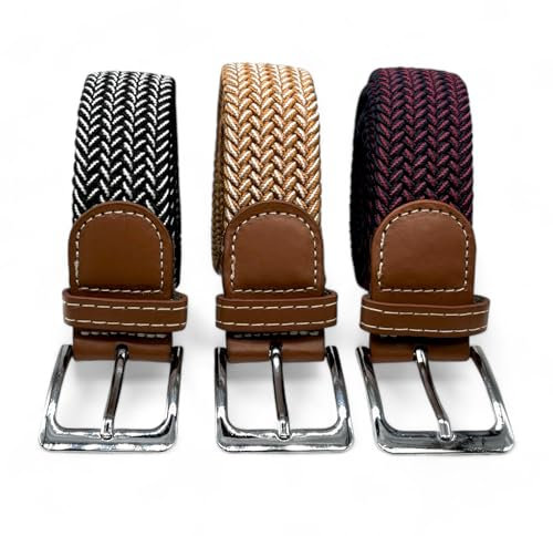 SEGMENTES Cintura intrecciata elastica, set di 3 cinture estensibili da uomo o donna, taglia unica, adatta a ogni cintura, cintura da indossare o casual, lunghezza da 110 cm a 140 cm, Blu/Rosso,