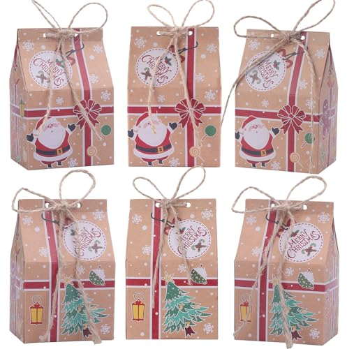 HSEAMALL 30PCS Christmas Party Favour Boxes Gift Bags Kraft Paper Sweet Candy Box Xmas Gift Bag