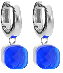 Qudo Firenze Creolen silber Ohrringe Edelstahl mit farbigen Glaskristallen (lapis)