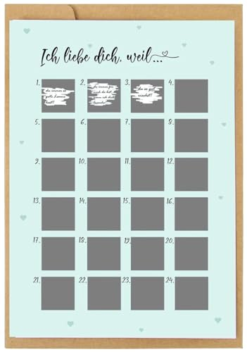 Adventskalender zum Rubbeln „ICH LIEBE DICH“ Weihnachtskalender,Adventskalender für Weihnachten,Postkarte für Adventskalender „Ich liebe Dich“.