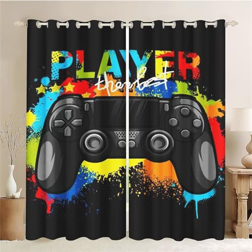 SMchwbc Gaming Curtains, Game Room 100 x 140 cm, Opaque Waterproof Fabric, Set of 2 (2.100 x 140 cm (2 x 50 x 140 cm))