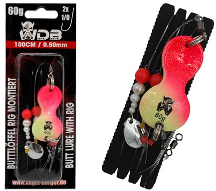 Angel-Berger Wild Devil Baits Buttlöffel Rig UV Butt Lure with Rig Butt Löffel Vorfach montiert Plattfisch Meeresvorfach Brandungsvorfach (40g, Luminus Pink)