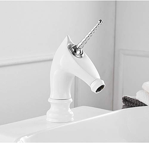 Schwarz/Weiße Einhorn Kopf Wasserhähne Messing Mode Bad Becken Wasserhahn Deck Montiert Waschbecken Wasserhahn Kalt Warmwasser Mischbatterien torneira