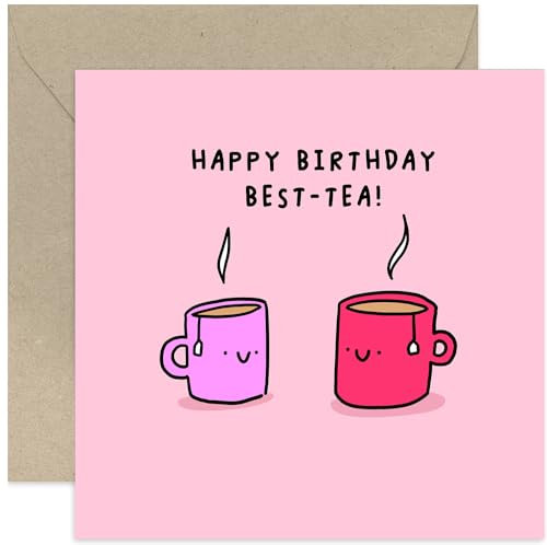 Old English Co. Cute Best Friend Birthday Card - Fun Tea Pun 'Best-tea' Birthday Card for Her - Birthday Gifts for Women - Work Bestie, BFF, Coworker Birthday Card | Blank Inside