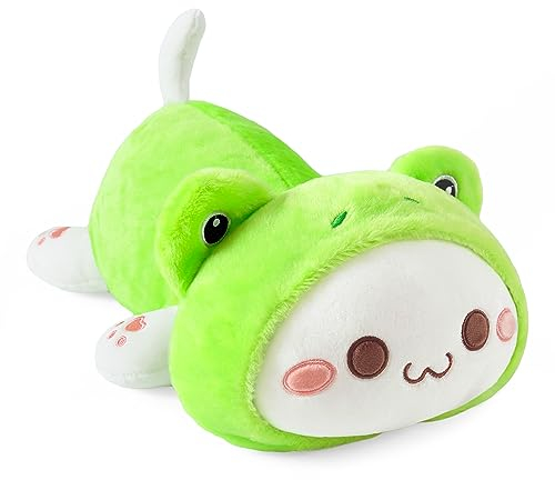 shownicer Plüschtier Frosch Katze Kuscheltier Stofftier Kawaii Katze Plüsch, Kätzchen Plüschkissen Spielzeug, Wurfkissen Geschenk für Kinder Mädchen (50cm, Frosch Katze)