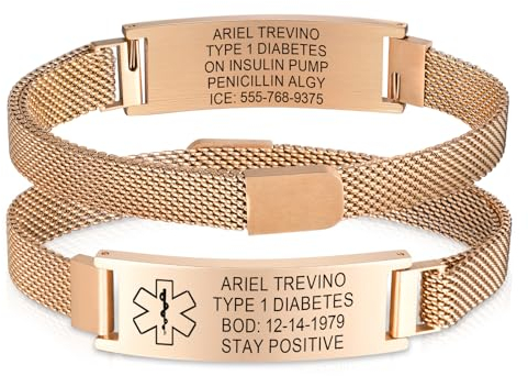 Notfallarmband SOS ID Armband Personalisierte - Verstellbare Edelstahl Medizinisches Alarm SOS Armband mit Gravur Diabetes Epilepsie Allergie Telefonnummer Notfall Armbänder für Damen Frauen Mädchen