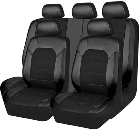 Auto Sitzbezüge Set für VW Polo 2003-2016 2017 2018 2019, 9 Stück Leder Wasserdicht Bequem Autositzbezüge Sitzschoner Innenraum Zubehör,Black
