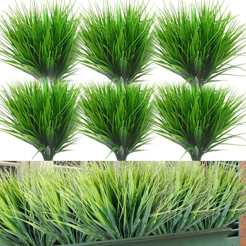 Vueinrg 12PCS Gazon Artificiel, 7 fourchettes Fausse Herbe Verte, Plantes artificielles comme de véritables Herbes décoratives, Herbe de blé Artificielle pour Jardin, Bureau, décoration de Mariage