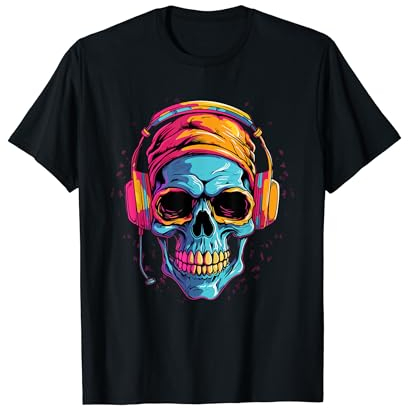 Totenkopf Bunt DJ mit Kopfhörer Bandana Hip-hop 80er T-Shirt