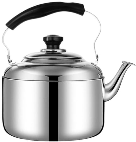 Tetera Silbante, Acero Inoxidable Tetera para Estufa de Inducción Estufas de Gas, 4L/5L/6L Hervidor de Agua Caliente con Mango Anticalor, para Hogar Cocina Cámping (Color : Silver, Size : 4L)