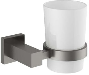 Froma Gunmetal Grey Toothbrush Holder Bathroom Accessory Wall Mounted Ceramic Tumbler & Gunmetal Grey Holder