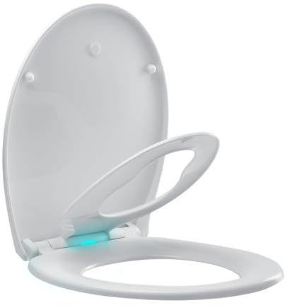 TODOT Abattant WC Familial avec Veilleuse LED et Siège Enfant Magnétique, Cuvette Toilette Lumineux avec Frein de Chute et Charnière Réglable, Lunette de Toilette Forme O en Polyéthylène pour Adultes