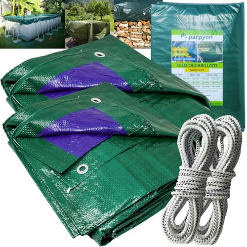 Parpyon® N. 2 Telo impermeabile esterno Rinforzato da 100gr/mq telo copritutto telone occhiellato ombreggiante per gazebo piscina campeggio mobili giardino (100Gr, 2x3[Promo])