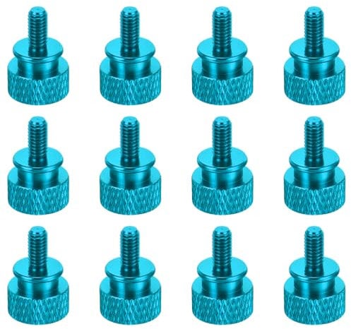 sourcing map 12pcs M4x8mm Knurled Thumb Screw Computer Case Threaded Hand Tighten Screws Aluminum Alloy for PC Case, Sky Blue