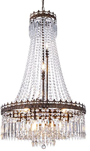 Wellmet Hängende Kristall-Kronleuchter, Modern Kronleuchter Kristall Leuchte,Kristall Deckenleuchtegroßer Durchmesser, Vintage-Stil für Esszimmer, Küche, Wohnzimmer, Schlafzimmer, Flur