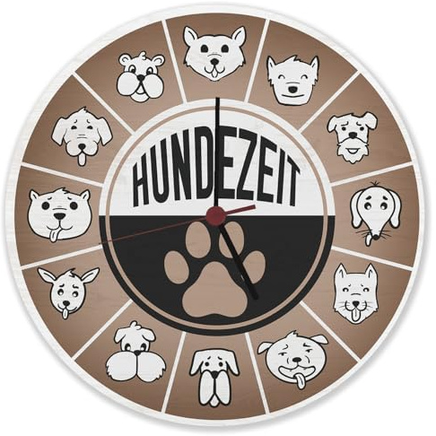 speecheese Hundezeit mit lustigen Hunden Wanduhr aus Alu lustige Uhr für Hundehalter und Hundefreunde als Deko für Dein Wohnzimmer, wenn du die pelzigen Vierbeiner liebst