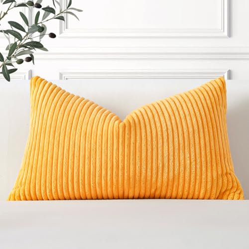 Artscope Ein Kissenbezug Kordsamt Zierkissenbezug Dekokissen Sofakissen 30x50 cm Cord Kissenhülle Couchkissen Dekorative Weiche Kissen für Sofa Wohnzimmer Zuhause Schlafzimmer Gelb
