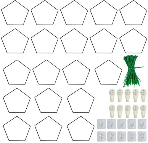 Decorative Plant Trellis Kit, Plant Climbing Support Chain Trellis DIY Garden Wall Decor 20 Pcs Pentagon Rings with Hooks for Indoor Outdoor Use
