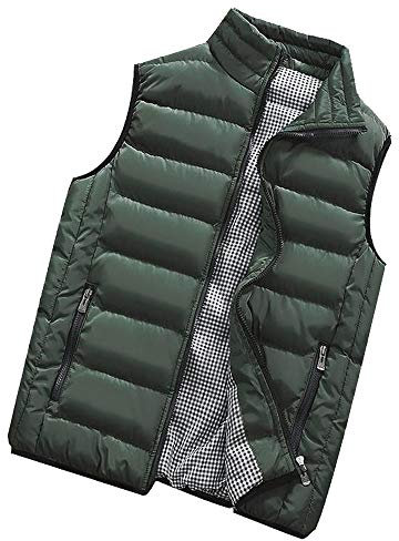 Piumino da uomo leggero – Piumino trapuntato senza maniche con cerniera, gilet isolante impermeabile da uomo, caldo e antivento, ideale per escursioni, viaggi e uso quotidiano, Verde militare, 5XL