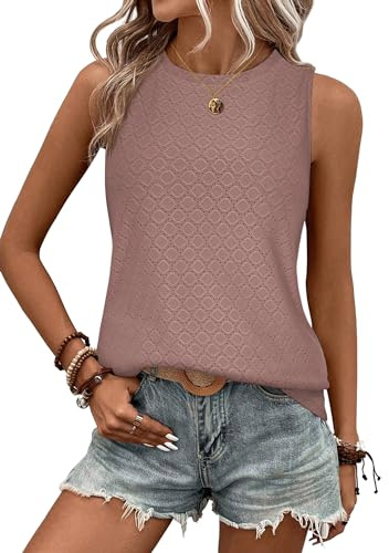 Zeagoo Debardeur Femme Chic et Élégant Été Tank Top Lâche Chemise Oeillet Broderie Camisole Mode Casual Cami Tops S-XXL