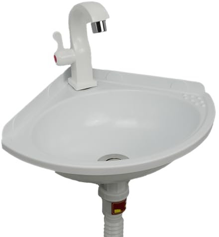 Fregadero de plástico, pequeño rincón, lavabo de pared de color con grifo de agua fría individual para jardín, camping, sótano, baño
