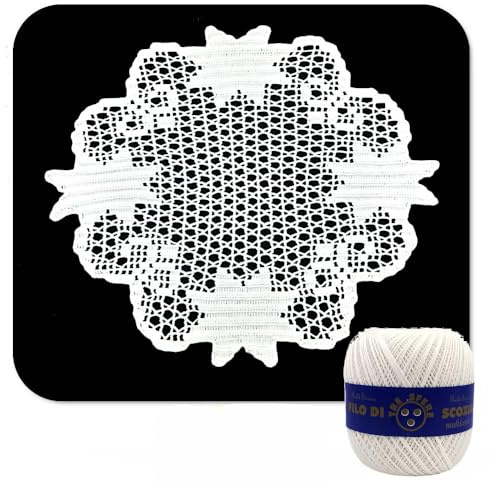 Hakeldeckchen filet für Weihnachten Weiß mit Sterne aus Baumwolle 30 cm (74NT) – Made in Italy