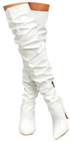 ticticlily Stivali da Donna Sopra al Ginocchio Caldi Invernali Alla Moda D Bianco 41 EU