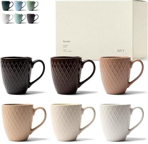 KIVY Tassen Set 6er x 400ml - Große Kaffeetassen Set 6er - Kaffeetasse groß - Teetassen Set - Kaffee Tassen Sets - Kaffeebecher Keramik Becher - Bechersets - Kaffeepott Modern - Kaffeehäferl