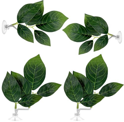 Ymapinc 4 Pcs Betta Fish Tank Accessories, Betta Leaf Pads, Betta Fish Tank Decor with Suction Cup, Simulating Natural Habitat for Betta Fish Resting, Breeding, and Playing, Adjustable Plastic Plants