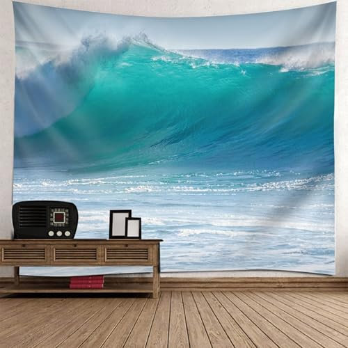 Aotiwe Wandteppich Boho Style, Wandvorhang Boho Meereswellen Blau 350x256cm Deko Wohnzimmer