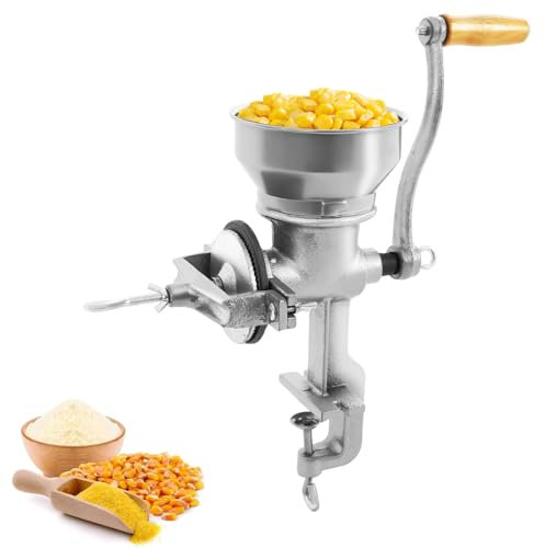 Molinillo de cereales manual, 500 ml, ajustable, con embudo bajo y abrazadera de mesa, amoladora de acero inoxidable para nueces, café, cereales, semillas, maíz, especias,