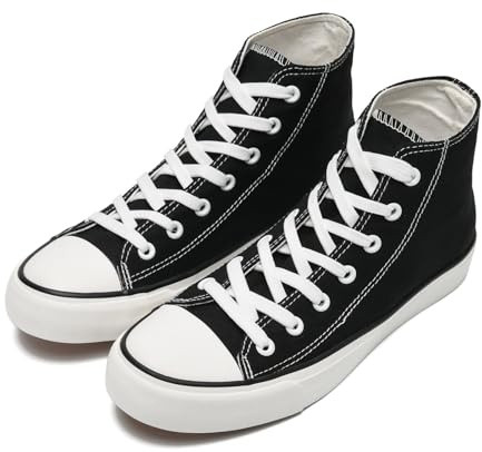 Women’s Men’s Canvas Shoes Ladies High Top Trainers Fashion Plimsolls Casual Lace Up Walking Sneakers Black&White 285