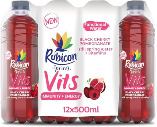 Kandy Collection Rubicon Spring Vits Black Cherry & Pomegranate Vitamin Water, 500ml Bottles, 15 Calories, Pack of 12