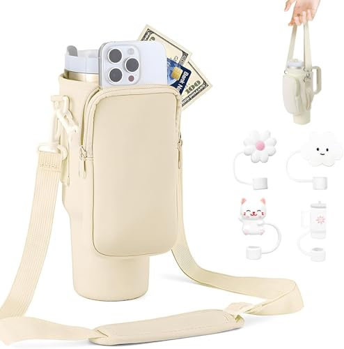 ROTKUSZ Porte-Bouteille pour Stanley Cup, Porte-Bouteille avec Poche, Compatible 40 OZ Thermos Flask pour Stanley Cup avec Sangle Réglable, Stanley Cup Accessoires pour Camping, Randonnée, Voyage