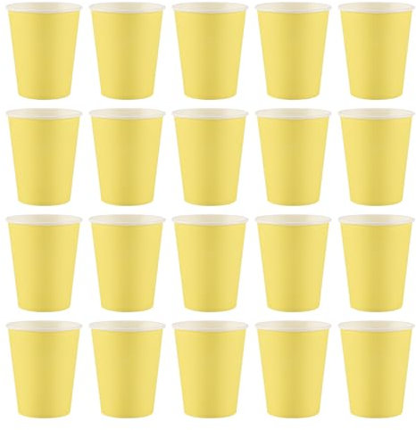 Kueohse Lot de 20 gobelets en carton (9 onces) - Couleur - Vaisselle de fête d'anniversaire (jaune)