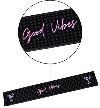 Bar Buddy Rubber Bar Mat Runner | 60cm x 10cm x 1cm | Premium Counter Top Spill Mat for Glassware | Home Bar Man Cave | Non-Slip black PVC | Beer and Cocktail drinks | Good Vibes