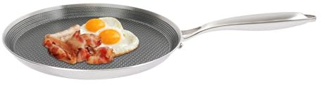 HOMEONENIC Poêle à crêpes en acier inoxydable avec un côté alvéolé + revêtement antiadhésif avec poignée ergonomique de 28 cm de diamètre, convient pour tous les types de cuisinières