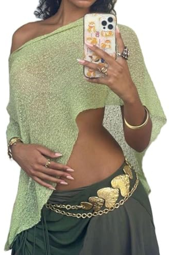 Durchsichtiger Poncho für Damen, gestrickt, gehäkelt, leicht, durchsichtig, für Sommer, Strand, Überwurf, A1 Grün, Einheitsgröße