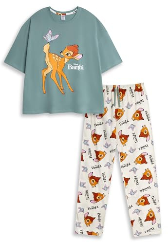 Disney Bambi Womens Multicoloured Long Sleeve Long Leg Pyjama Set | Soft Cotton Sleepwear with Bambi Print | Classic Nightwear for Bedtime | Comfortable Loungewear Merch