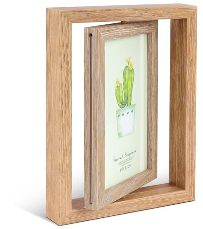 Kitnelw Bilderrahmen 10x15 Drehbarer 360° Doppelseitig 2 Fotos Holzrahmen | DIY Fotorahmen Geschenk für Desktop, Wohnzimmer, Schlafzimmer, Studium, Büro