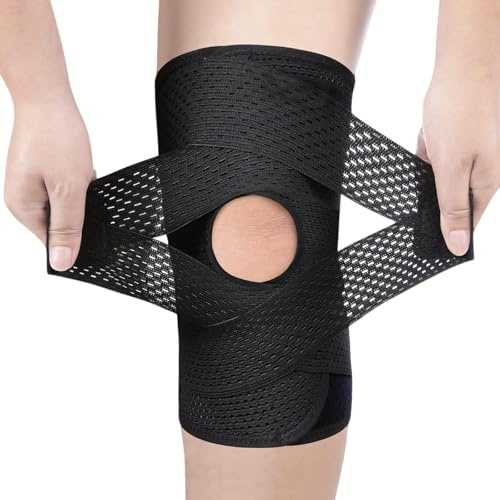 SURFOU Kniebandage verstellbar mit Seitenstabilisatoren, zur Entlastung und Stabilität des Knies, für Wandern, Sport, Fitness und Alltag, Unisex, Beinumfang 43–48 cm