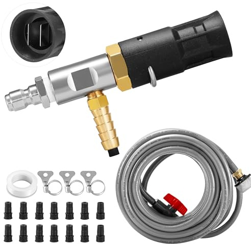 EZALOR Adjustable Long-Range External Chemical Injection for Pressure Washer, Downstream Injector Nozzle Kit 2-2.5 GPM, 1/4 Quick Connect/45FT Siphon Hose, 2500 to 4000 PSI
