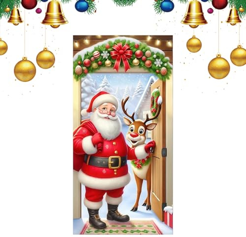Syengery Funda De Puerta Para Navidad - Decoración del Hogar y,Cubierta De Puerta Principal Navideña Decoración | Para Interior Exterior Cocina Sala De Estar Fiesta Vacaciones De Invierno