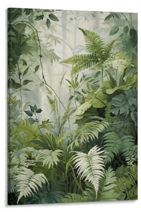 EUUMKOO Rustic Ferns Canvas Wall Art, Spring Forest Nature Plants Picture Painting on Canvas, Print Poster Decoration Artwork for Home Living Room Bedroom Wall Decor Frame 12x18inch(30x45cm)