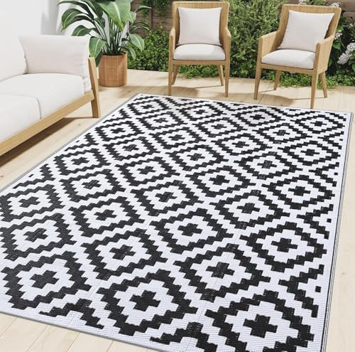 smiry Alfombra para exteriores, resistente al agua, para balcón, camping, resistente a los rayos UV, lavable, alfombra para exteriores, reversible, para terraza, jardín, autocaravana, 150 x 240 cm