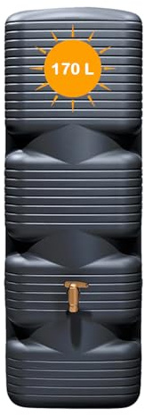 YOURSOL Quadro Wandtank 170 L Graphite Grey Komplett-Set, Regentonne schmal mit Auslaufhahn & Fallrohrfilter, Regenwasserbehälter Hauswand, Regenfass