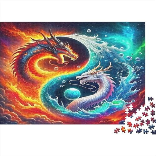 Dragon Jigsaw Puzzle Educational Game Fire Ice Yin Yang Dragons for Adults Teens Age 12 Years Up 52x38cm 1000pcs