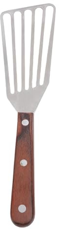 Haofy Espátula para Pescado de Acero Inoxidable, Volteador Multifuncional para Barbacoa, Volteador de Hoja Flexible con de Madera para Cocinar, Freír y Asar (S)