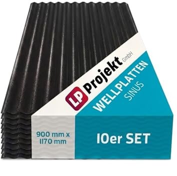 LP Projekt Wellplatten | Robuste & wetterfest Wellplatten Dach Kunststoff für Garten & Terrasse | Stabile & langlebige Dachbleche Set (Sinus Schwarz, 90 x 117 cm, 10er-Set)